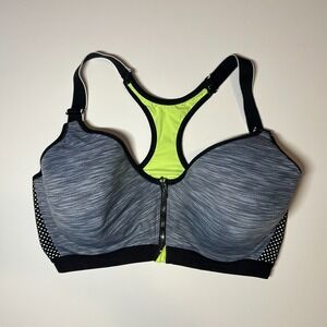 Maidenform Sport Bra Womens Sz 40D Gray Black Neon Racerback Zip Front Plus Size
